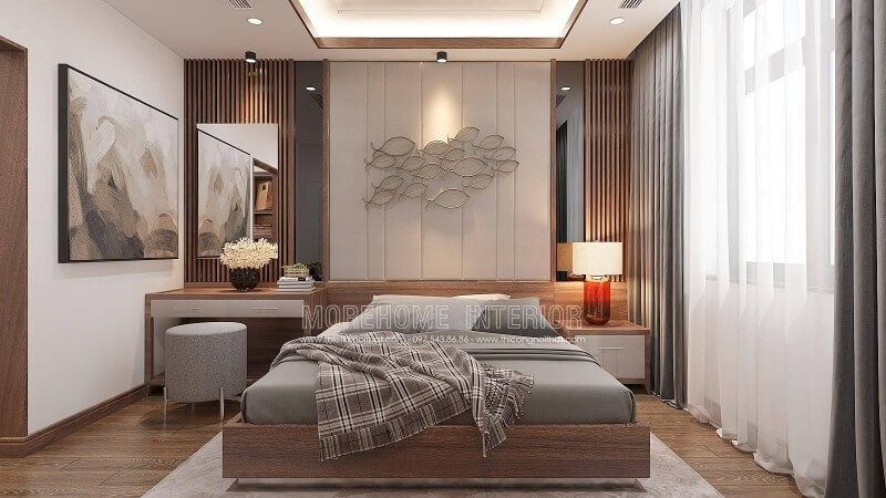 Nếu bạn đang tham khảo mẫu phòng ngủ nam tính đẹp, sang trọng thì ý tưởng bố trí nội thất phòng ngủ sử dụng chất liệu gỗ óc chó Nam Cường cùng cách trang trí đẹp, khoa học từ giường, tab, tấm ốp đầu giường sẽ là gợi ý độc đáo.