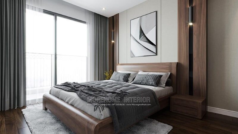 Mẫu giường ngủ gỗ óc chó đẹp cho chung cư Imperia Sky Garden, Minh Khai, Hai Bà Trưng, Hà Nội